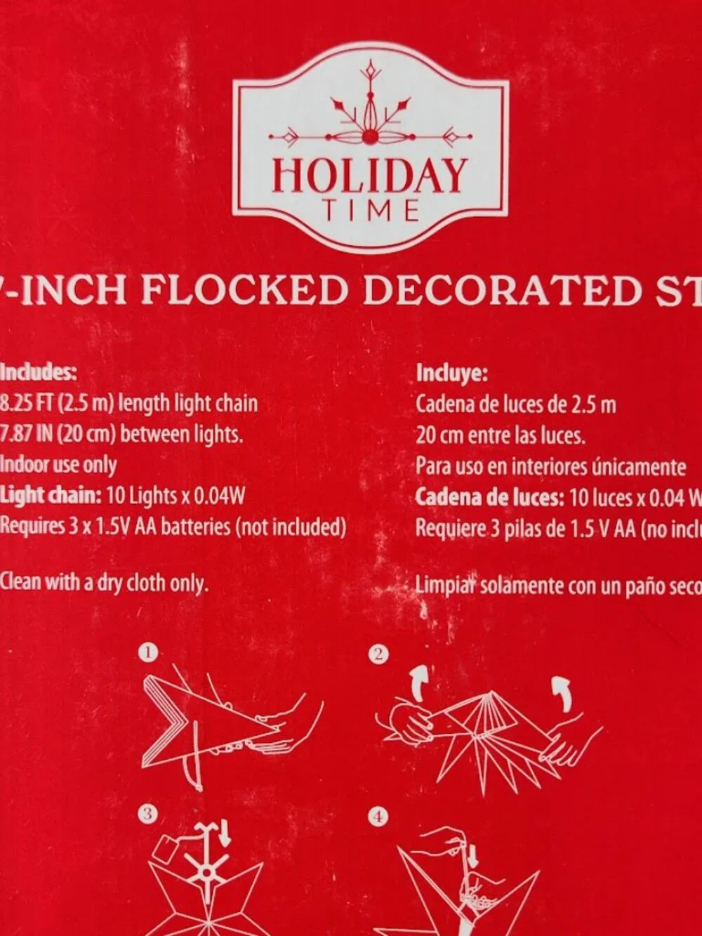 NEW Light Up Battery Operated Flocked Star Christmas Hanging Decoration Decor Ho